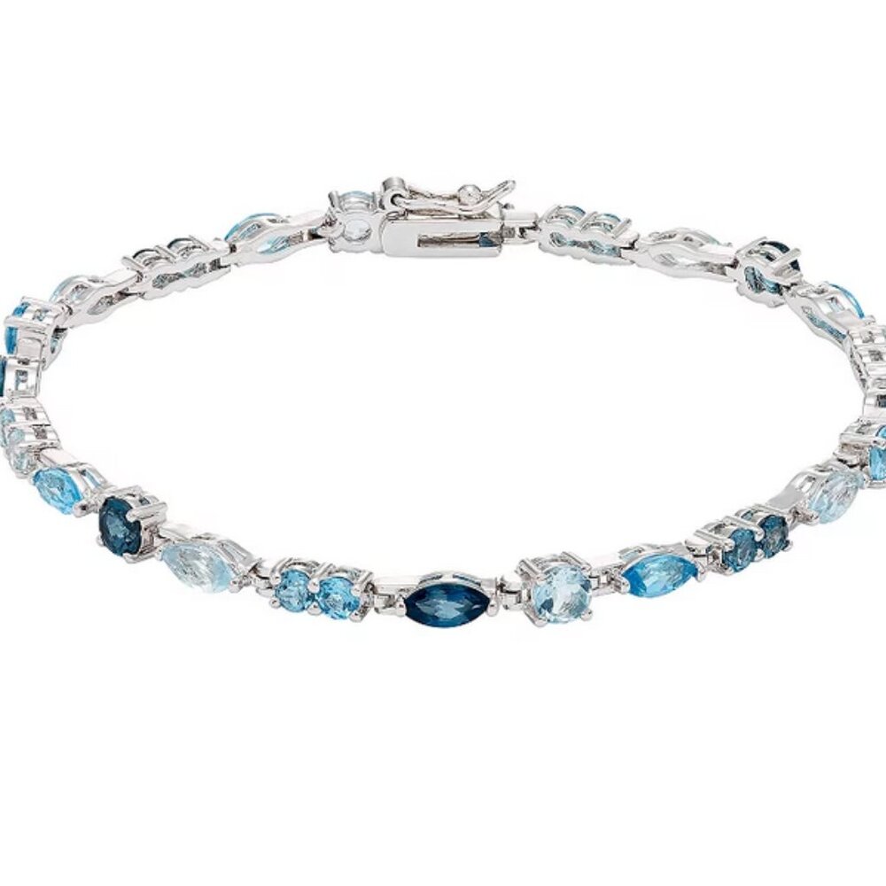 Solid Sterling Silver Swiss blue, London blue & sky blue topaz Bracelet